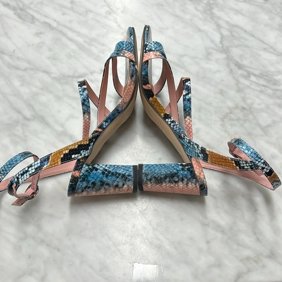 Anthropologie | Silent D Pink Blue Snake Print Ankle Wrap Georgi Sandal Size 8 - Picture 11 of 12